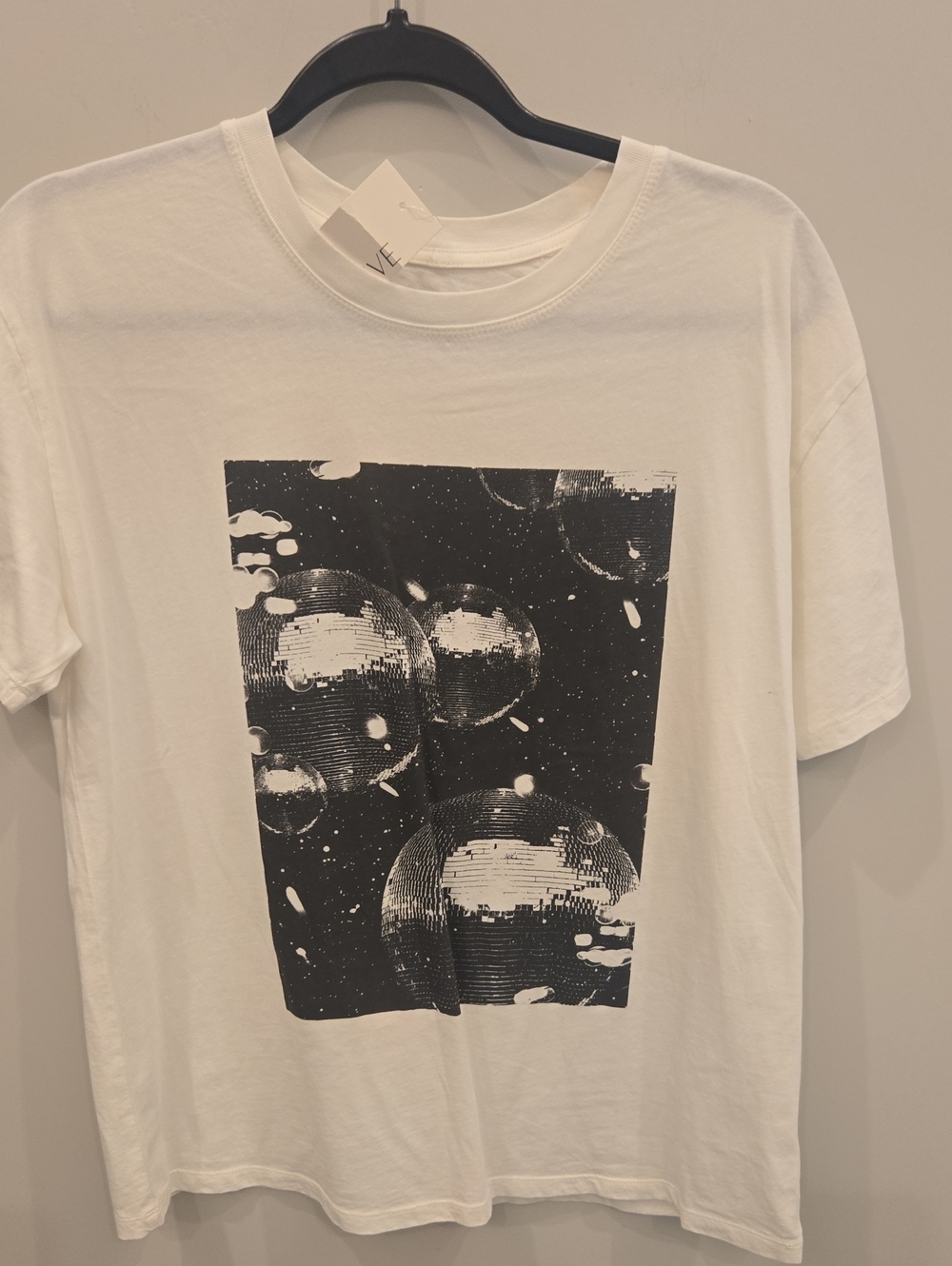 NWT Z Supply Off White Short Sleeve Tee with Black Disco Ball Graphic. Medium.